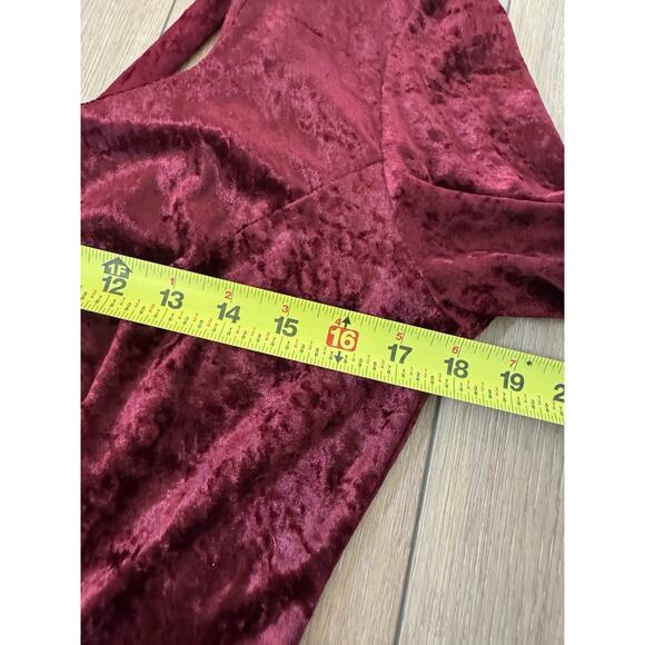Vintage 80s Molly Malloy Size 8 Crushed Velvet Maroon Red Midi Dress Open Back - Picture 7 of 13